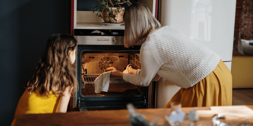 woman baking a cake
