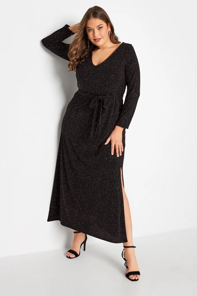 Black & Pink Glitter Party Maxi Dress