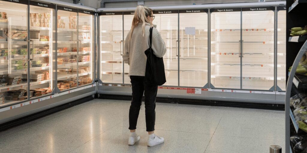 empty shelves in supermarket