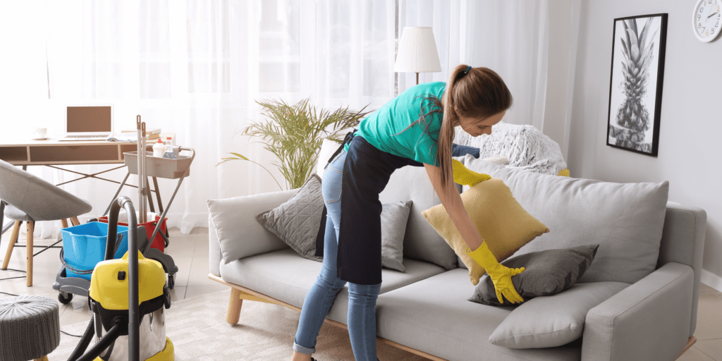 cleaning living room
