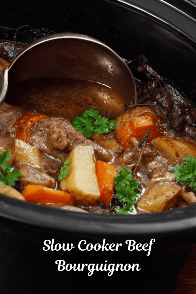Slow Cooker Beef Bourguignon pinterest pin